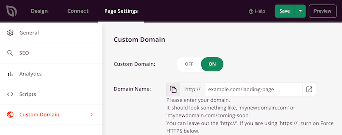 SeedProd's custom domain settings