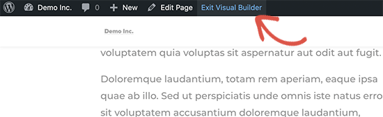 Esci dal generatore di pagine visive