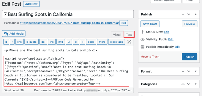 Add FAQ schema in the classic editor