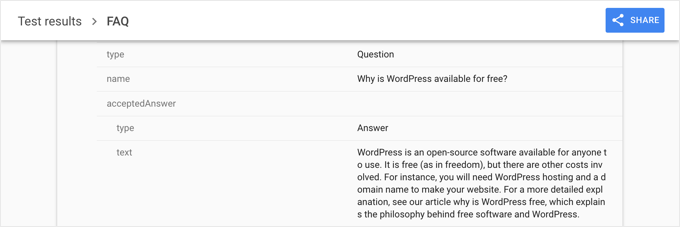 FAQ schema test results