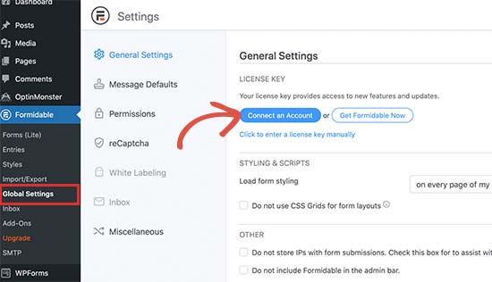 Connect Formidable Forms account to WordPress