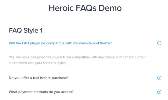 Heroic FAQs accordion example