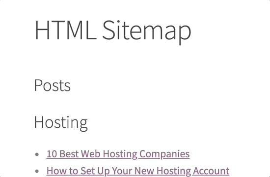 HTML 사이트맵 게시물 및 페이지