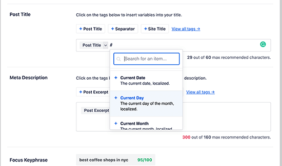 Title and Meta tag settings in AIOSEO