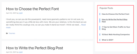 Most commented posts sidebar example