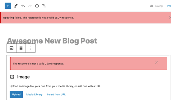Errore di risposta JSON non valido visualizzato in WordPress