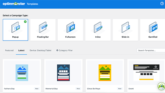 Choose campaign type and template