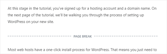 The page break block shown in the block editor