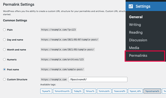 Correggi i permalink in WordPress