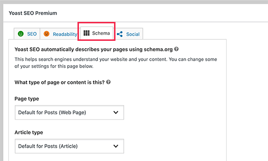 Changing schema type for a post or page in Yoast SEO