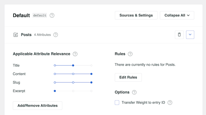 Changing the attribute relevancy settings in WordPress