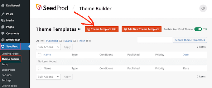 Click on the Theme Templates Kit button