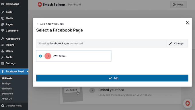 Selecting a page or group as your Facebook source