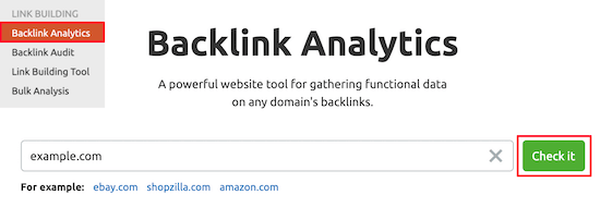 Analisi dei backlink di SEMRush