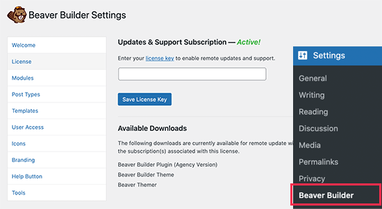 Settings Bb License