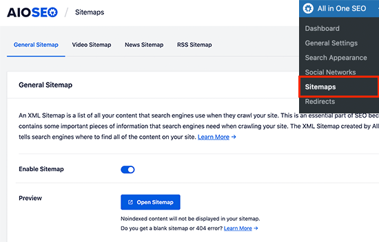 All in One SEO sitemaps