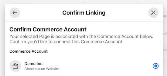 Confirm commerce account website checkout