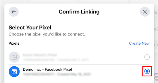 Facebook Pixel 선택