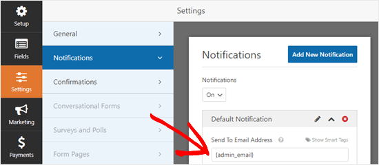 Changing the email address that the form notifications are sent to