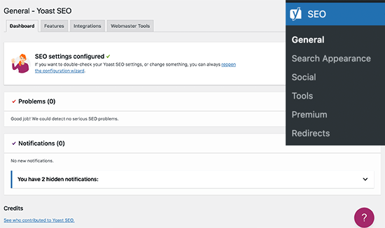 Yoast SEO settings