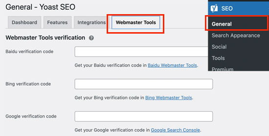 Yoast webmaster tools