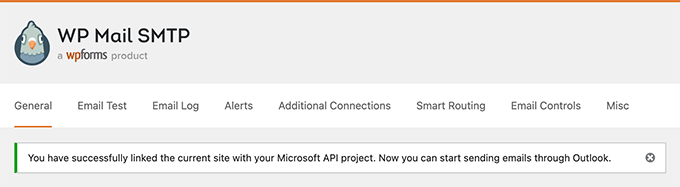 Notice for successfully adding Microsoft API