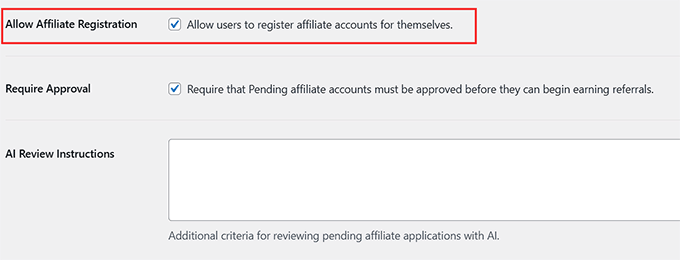Affiliate-Registrierung in AffiliateWP zulassen