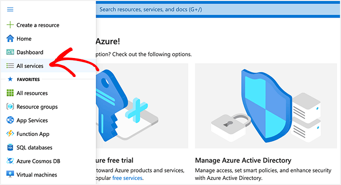 单击 Azure 门户中的“所有服务”选项