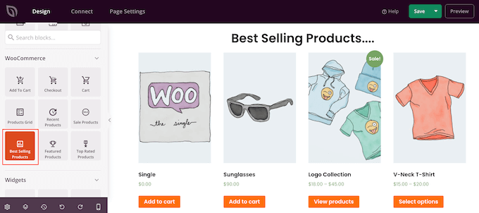 使用 SeedProd 在自定义电子商务页面上显示最畅销的产品