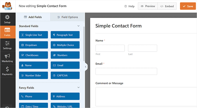 Build a contact form in the form builder