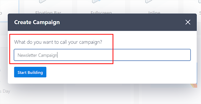 Click the Start Building button to build a campaign