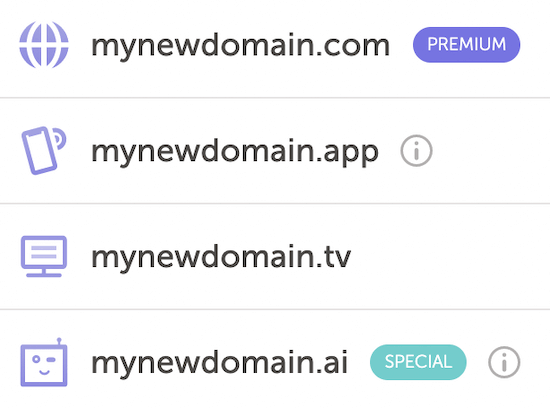 Domain Name Extension List Sample