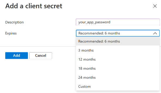 Enter a description and set password expiry time