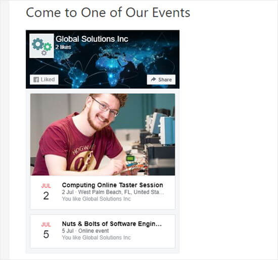 The Facebook Events feed produced from Facebook's code