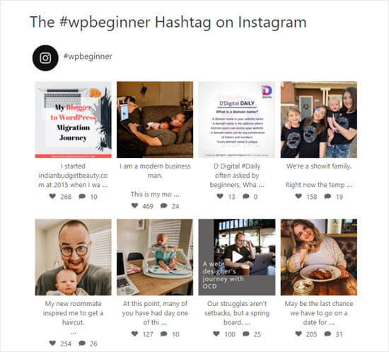 The #wpbeginner hashtag feed