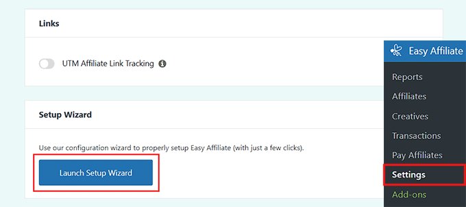 Einrichtungsassistent in Easy Affiliate starten
