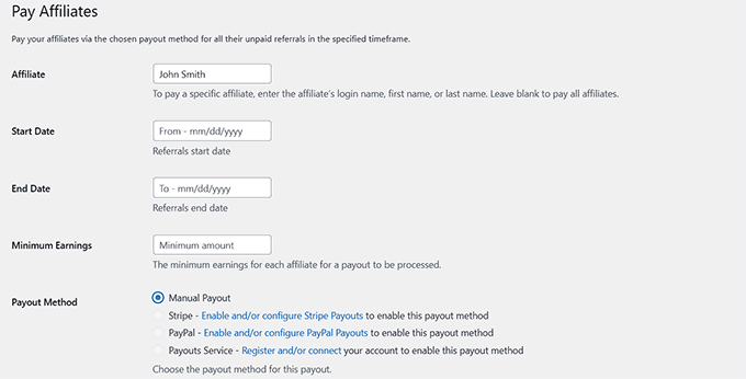 Affiliates manuell mit AffiliateWP bezahlen