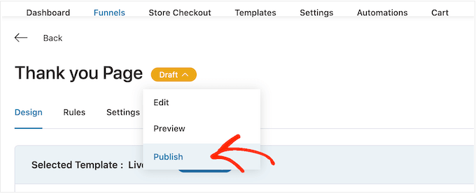 Publishing a custom WooCommerce thank you page