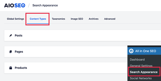 Search Appearance content types