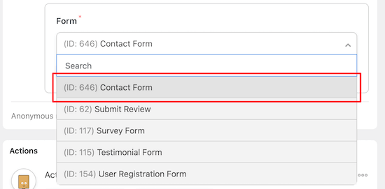 فرم WPForms را انتخاب کنید