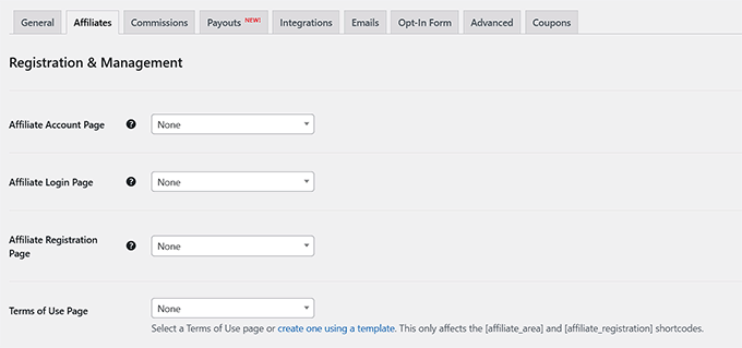 Legen Sie die Affiliate-Konto-Seite in AffiliateWP fest