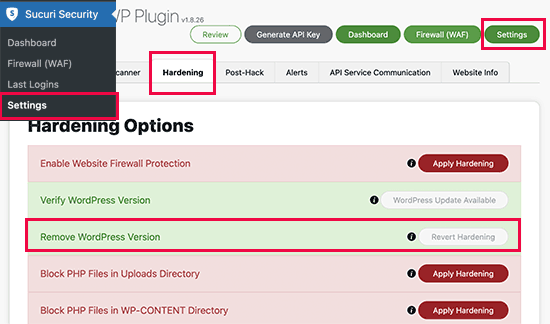 Sucuri WordPress version hardening