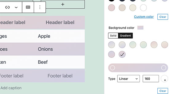 Tables Gradient