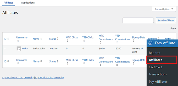 Partner anzeigen in Easy Affiliate