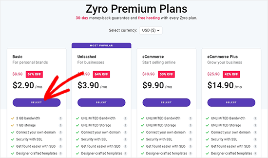 Zyro premium plans