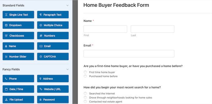 WPForms homebuyer feedback form template