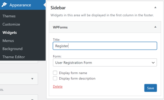 Add custom registration form to your sidebar