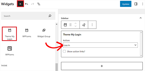 Add Theme My Login block to the widget area