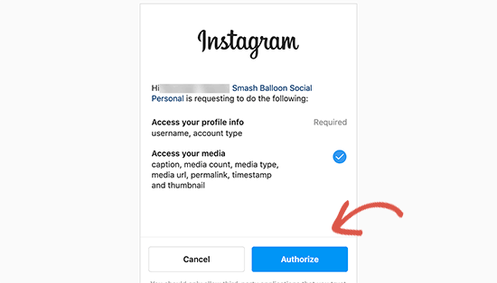 Authorize Instagram account