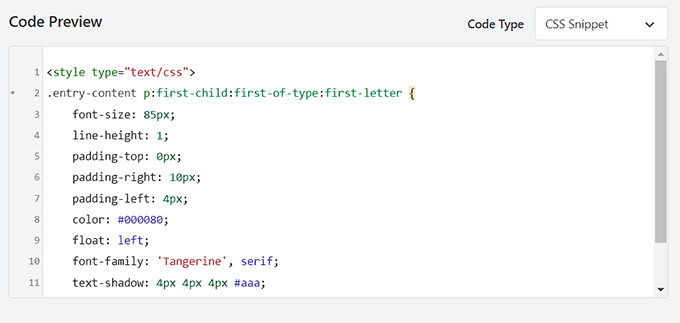 Предварительный просмотр кода для кода буквиц